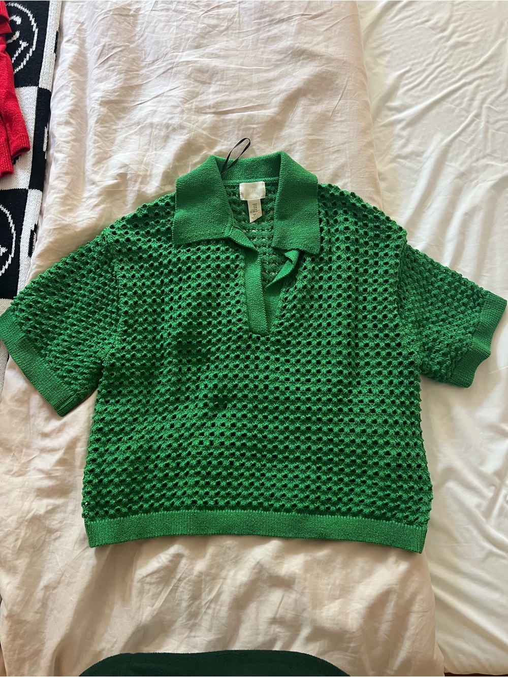 H&M Bright Green Open-Knit Polo